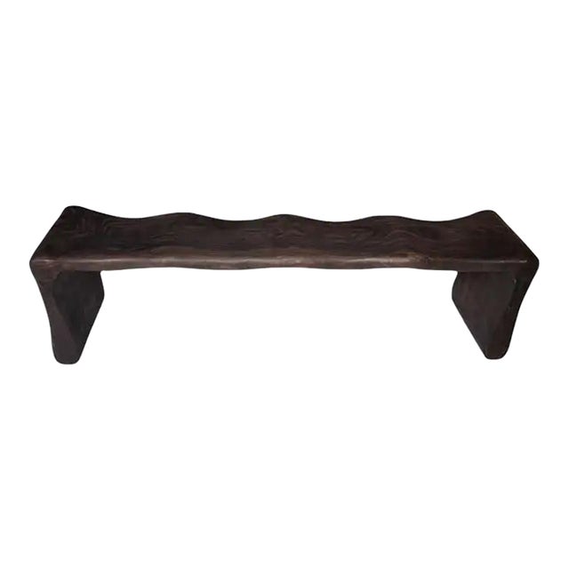 Sculptural Mango Wood Bench, Modern Organic, Stunning Wood Textures, Dark Brown For Sale