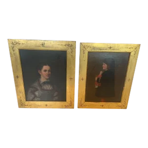 19th Century Portraits in Giltwood Frames -A Pair