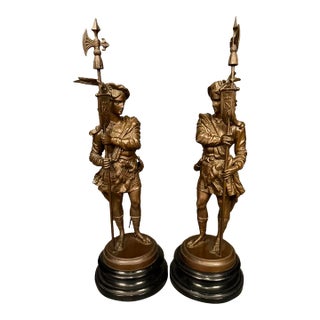 Pair of 19th Century European Bronze-Finished Soldier Figures With Ebonized Bases, Circa 1890 For Sale