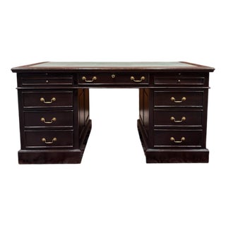 English Desk with Green Leather Top For Sale