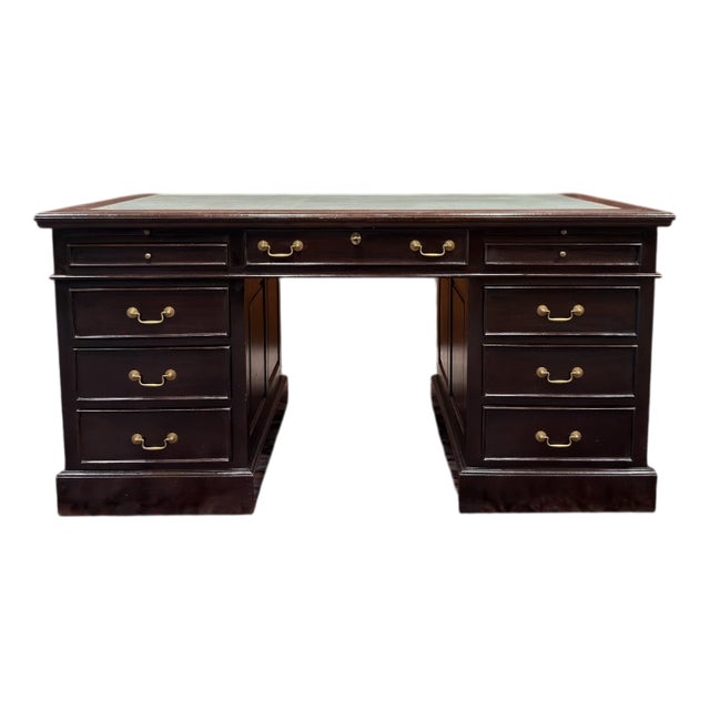 English Desk with Green Leather Top For Sale
