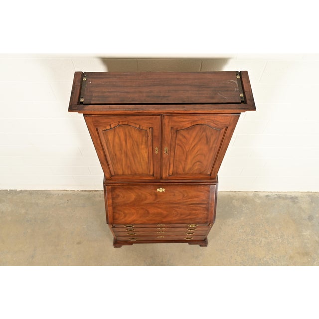 Henkel Harris Georgian Solid Mahogany Drop Front Secretary Desk With Bookcase Hutch, 1969 For Sale - Image 14 of 18