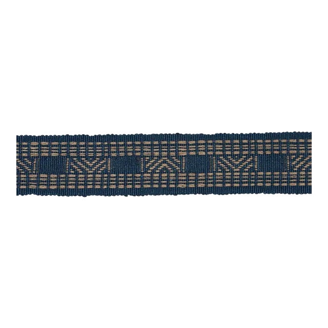 Schumacher Nael Linen Cotton Tape In Indigo For Sale