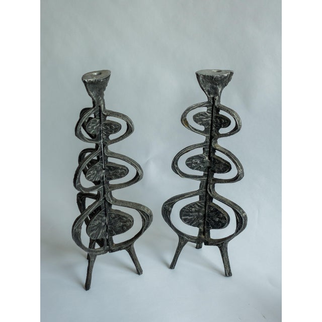 Mid-Century Modern Title: Donald Drumm Brutalist Candelabra and Candlestick Set, Cast Aluminum For Sale - Image 3 of 6