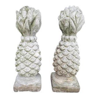 Concrete Garden Ornamental Pineapple Sculptures-a Pair For Sale