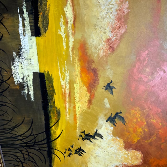Mid-Century Modern Mid 20th Century Lee Reynolds Sunset Geese Painting, Framed For Sale - Image 3 of 9