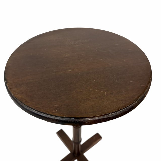 Cabin Vintage Round Faux Bamboo Pedestal Drink Side Table For Sale - Image 3 of 4