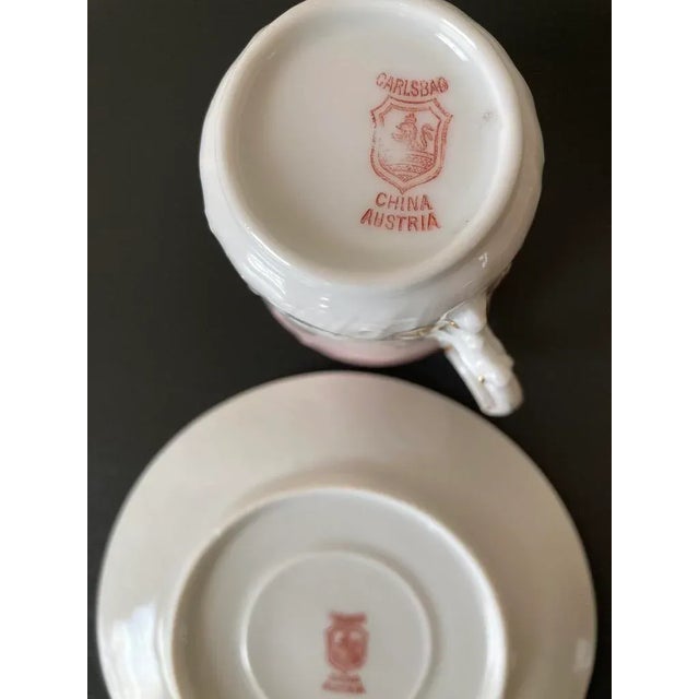 Carlsbad Porcelain Antique Austrian Belle Epoque Pink Floral Porcelain Coffee Espresso Tea Cup and Saucer by Carlsbad, Ca. 19th Century For Sale - Image 4 of 12