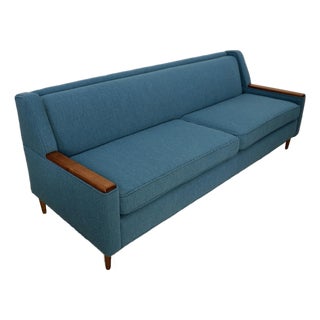 1960’s Mid-Century Modern Papa Bear Style Walnut Arm Sofa in Knoll Textiles For Sale