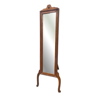Antique English Cheval Mirror in Oak, 1890s For Sale