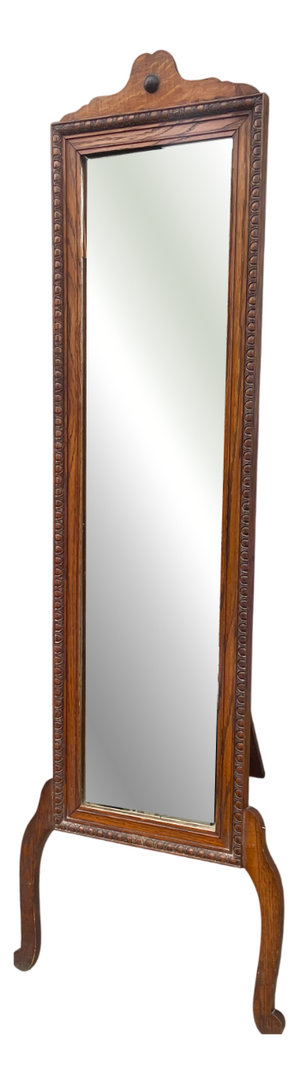 Antique English Cheval Mirror in Oak, 1890s