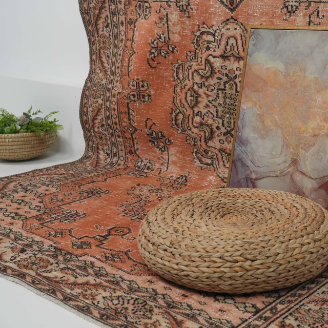 1970s Vintage Handmade Wool Cotton Orange Area Rug For Sale - Image 11 of 12
