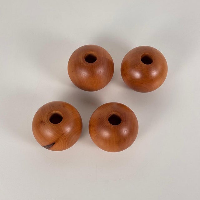 Spherical Pearwood Candleholders attributed to Bottega Ghianda for Hermès, 1970s, Set of 4 For Sale - Image 6 of 14
