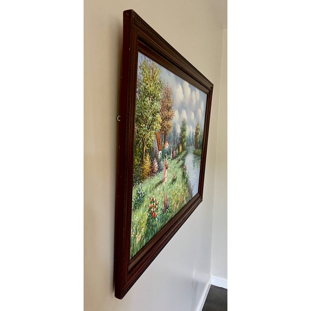 W. Hodges Signed Oil Painting on Canvas River Cottage Floral Landscape For Sale In Providence - Image 6 of 6
