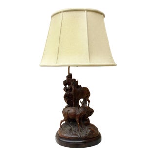 Large Black Forest Lamp Mountain Goats, circa 1880 For Sale