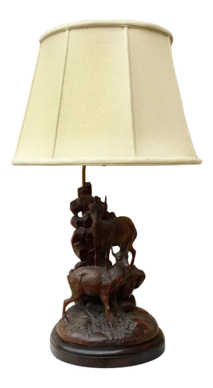 Large Black Forest Lamp Mountain Goats, circa 1880