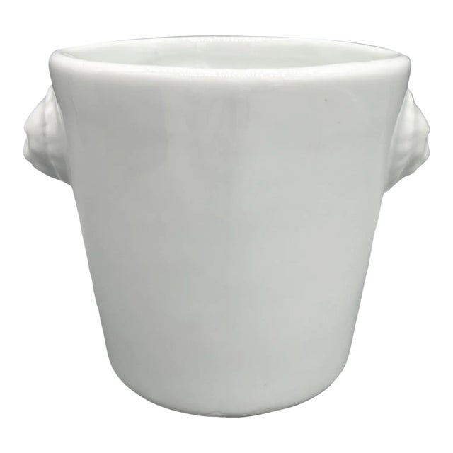 20th Century French Limoges White Porcelain Cachepot With Lion Heads For Sale