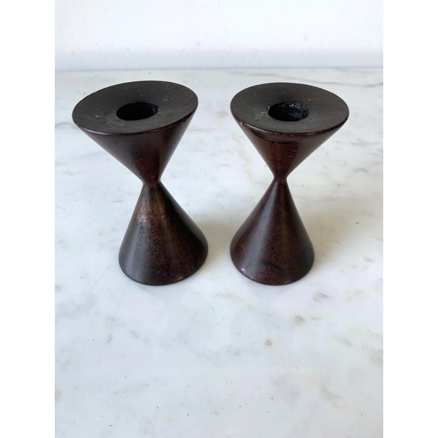 1960s Mid-Century Turned Brazilian Rosewood Danish Modern Candlesticks- a Pair For Sale - Image 5 of 9