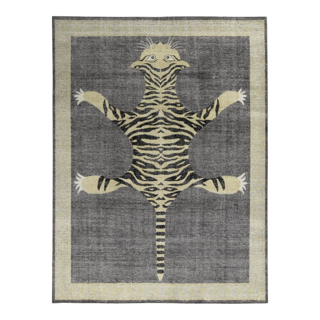 Rug & Kilim’s Tiger Rug in Charcoal, 2x5 For Sale