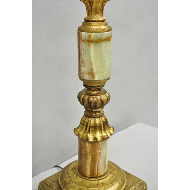 Vintage Italian Hollywood Regency Carved Gold Giltwood & Marble Table Lamp For Sale - Image 11 of 12