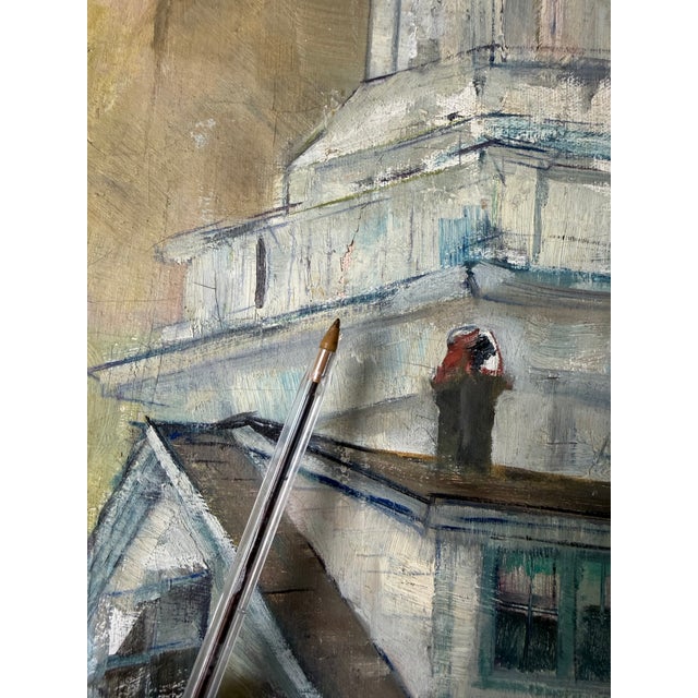 Green 1970s Vintage Impressionist Cityscape Oil on Canvas Painting, Signed For Sale - Image 8 of 12