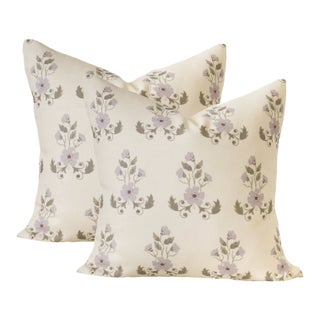 A Pair of Lauren Servati Textiles, Unfading Flower // Lilac Pillows, 20"x20" For Sale