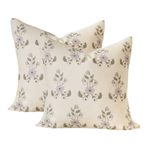 A Pair of Lauren Servati Textiles, Unfading Flower // Lilac Pillows, 20"x20"