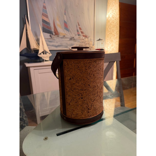 Mid-Century Modern 1970s Mid Century Modern Cork and Brown Leather Ice Bucket by Georges Briard For Sale - Image 3 of 7