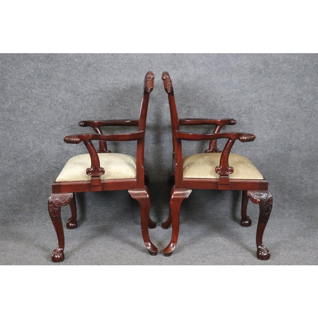 Solid Mahogany Elaborately Carved Chippendale Dining Chairs - Set of 8 For Sale - Image 10 of 11