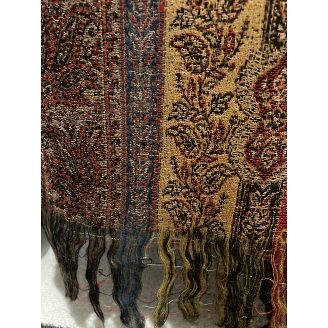 Burnt Orange Kasmir Floral Paisley Stripe Jacquard Wool Decorative Throw For Sale - Image 8 of 8
