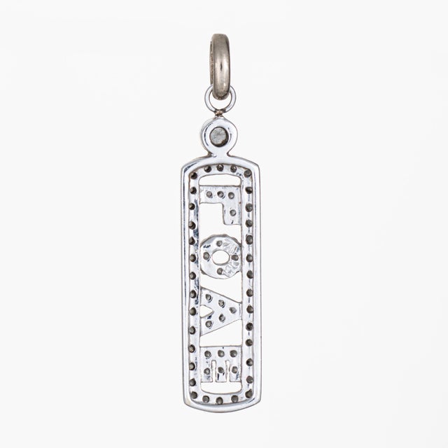Contemporary Diamond Love Pendant 14k White Gold Charm Estate Fine Jewelry For Sale - Image 3 of 4
