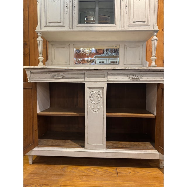 Antique white French Country 2-piece sideboard. This piece pulls out all the stops! From top to bottom…Beautiful marble...