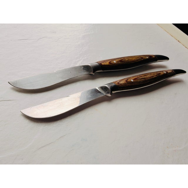 Vintage French Style Set of Wood Handle 2 Fruit Knives. 8.5"L in very good condition