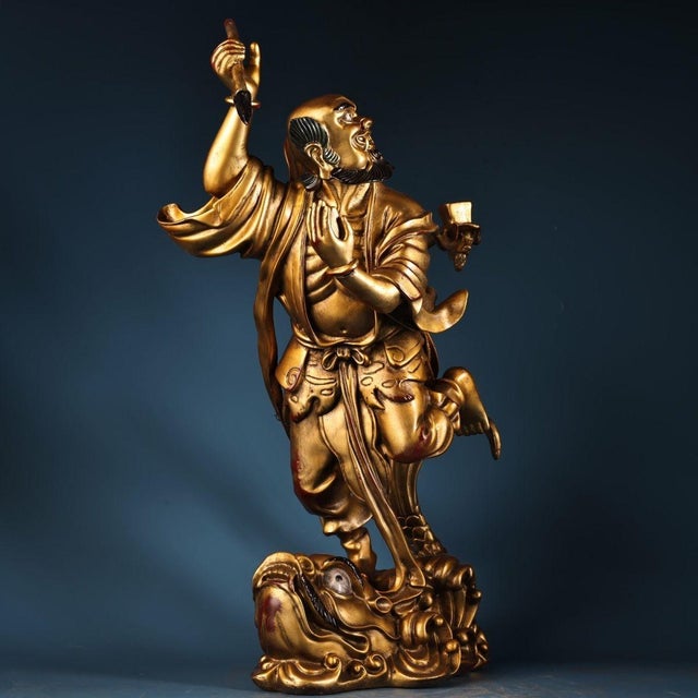 Late 20th Century Gilt Bronze Figure of Kui Xing Standing on a Dragon-Turtle For Sale - Image 4 of 10