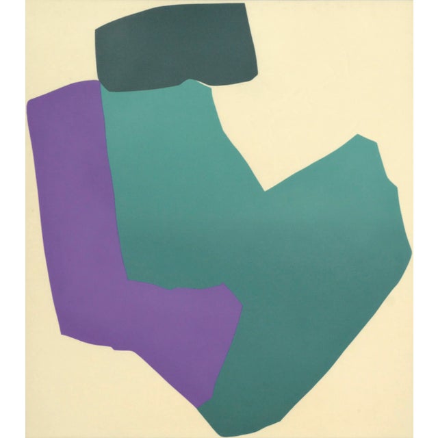 Mid 20th Century Teal and Purple Abstract Geometric Multi-Layer Screenprint For Sale - Image 5 of 6