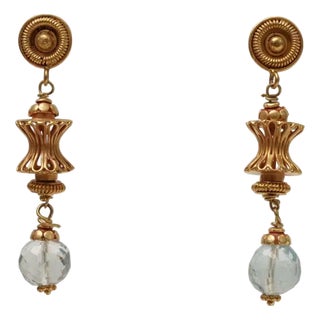 1990s Pair of 18K Gold and Aquamarine Dangle Drop Earrings by Deborah Lockhart Phillips For Sale