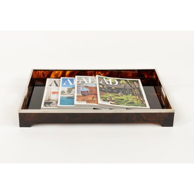 Gold Serving Tray in Acrylic Glass Faux Tortoiseshell and Chrome from Dior Home Style, Italy, 1970s For Sale - Image 8 of 16