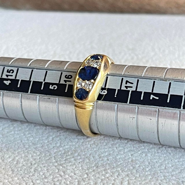 Circa 1890 Victorian 18k Gold Sapphire and Diamond Boat Ring For Sale - Image 11 of 12