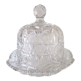 Mid 20th Century Cheese Pastry Dome Plate Crystal Bohemia Czech For Sale