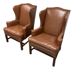 Bespoke Leather Wingback Armchairs, Pair