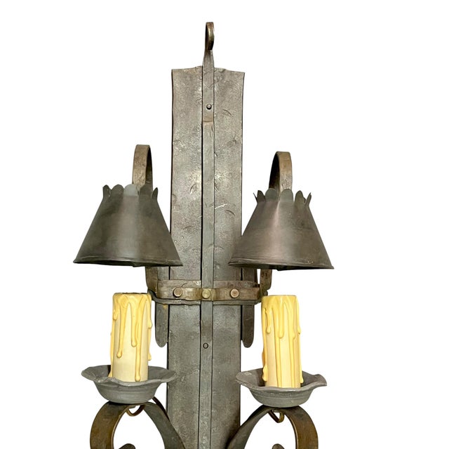 Mid 20th Century Brutalist Hand Forged Iron and Pewter Wall Sconce For Sale - Image 14 of 18