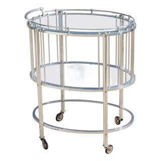 Mid-Century Modern Bar Cart Silver Plate Oval For Sale