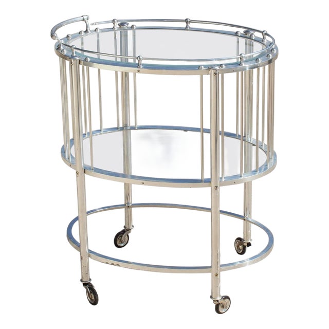 Mid-Century Modern Bar Cart Silver Plate Oval For Sale