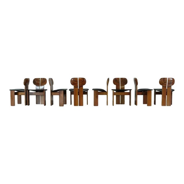 Set of eight Africa dining chairs, designed by Afra and Tobia Scarpa and produced by the Italian manufacturer Maxalto in...