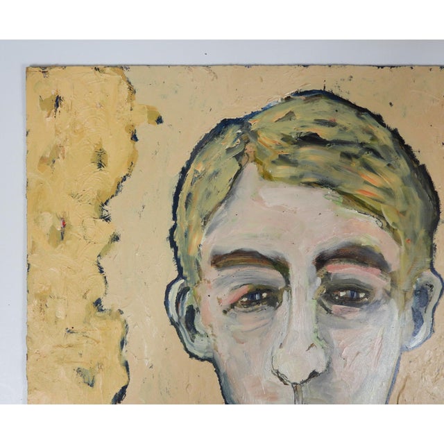 Late 20th Century Contemporary Expressionist Portrait Painting of Sad Young Man For Sale - Image 5 of 6