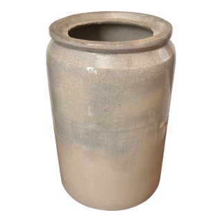 Antique Rustic European Salt-Glazed Stoneware Crock For Sale