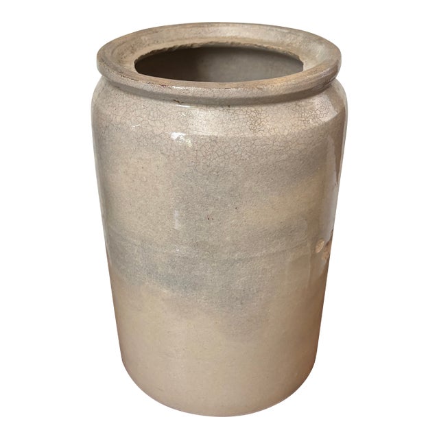 Antique Rustic European Salt-Glazed Stoneware Crock For Sale