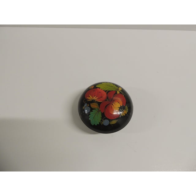 Boho Chic Black Lacquered Hand Painted Round Decorative Box For Sale - Image 3 of 4