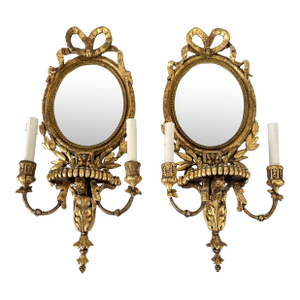 Pair of Mid 19th Century Water Gilt Neoclassic Style Mirrored Wall Sconces Girandoles
