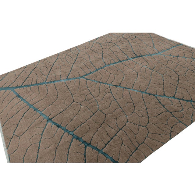 Rug & Kilim Rug & Kilim’s Abstract Rug in Beige-Brown With Blue Geometric Patterns For Sale - Image 4 of 7